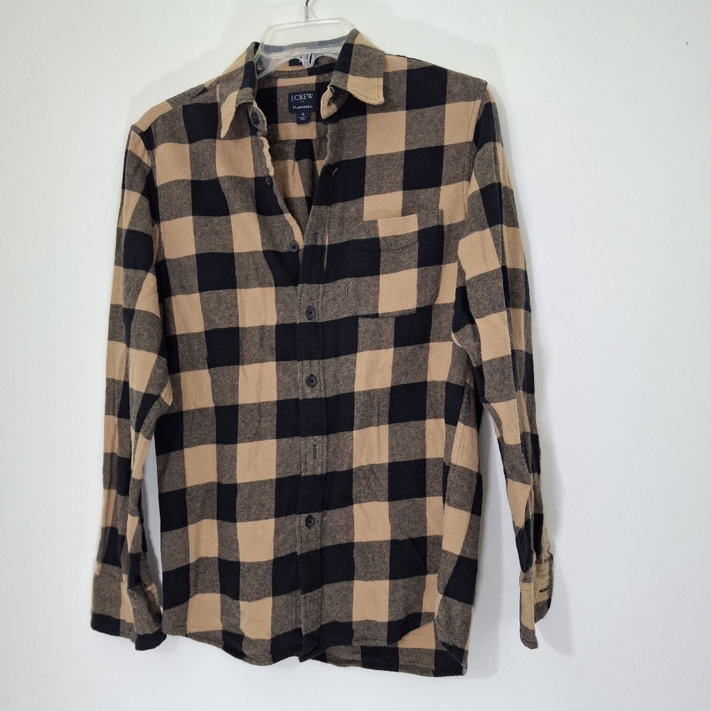 J Crew Black and Tan Checkered Flannel Shirt, Size Small